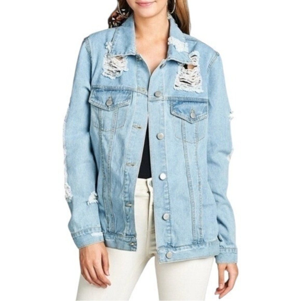 Boom Boom Jean Jacket Trucker Denim Boyfriend Chore Barn‎ Distressed Relaxed M